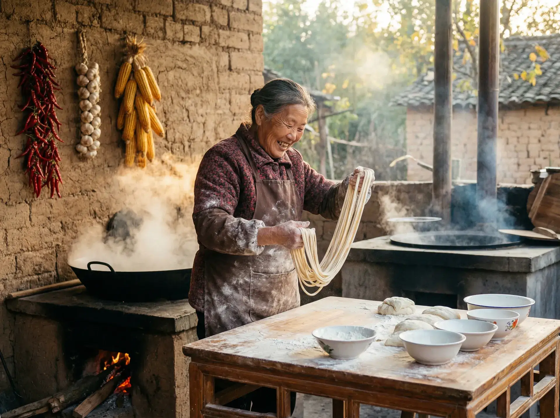 农家大嫂手擀面 - 唐人社区视频 乡村美食